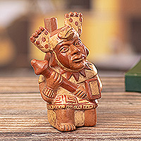 Vasija de cerámica decorativa, 'Guerrero Mochica' - Vasija de cerámica de guerrero decorativo estilo Mochica peruano