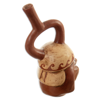 Decorative ceramic vessel, 'Mochica Head' - Peruvian Style Mochica Head Decorative Ceramic Vessel