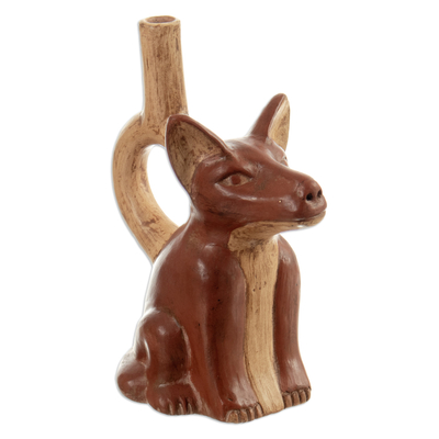 Vasija de ceramica decorativa - Vasija decorativa de ceramica con forma de perro estilo mochica peruana.