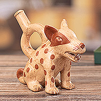 Decorative ceramic vessel, 'Mochica Spotted Dog' - Decorative Dog Ceramic Vessel in Peruvian Mochica Style
