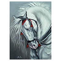 'King's Horse' - Signed Unstretched Impressionist Oil Painting of White Horse