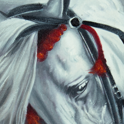 'King's Horse' - Pintura al óleo impresionista sin estirar firmada de caballo blanco