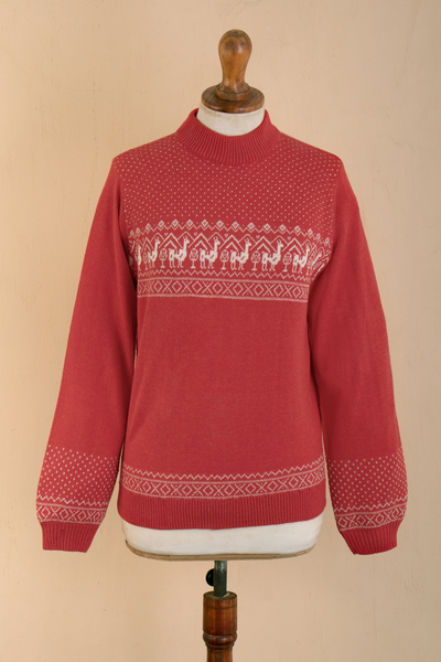 Jersey de punto - Suéter de punto rojo navideño y con temática andina de Perú
