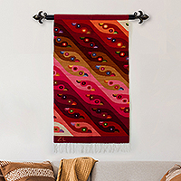 Wandteppich aus Wolle, „Sunset Parihuanas“ – handgewebter Wandteppich aus warmer Wolle mit Vogelmotiv aus Peru