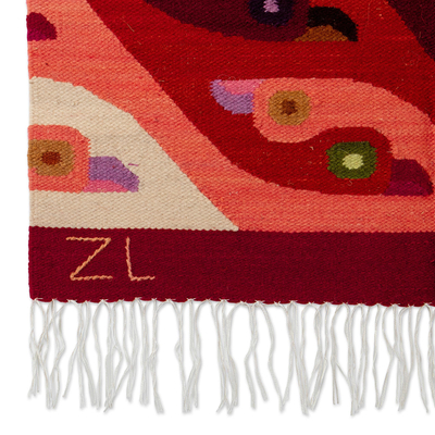 Tapiz de lana - Tapiz de lana en tonos cálidos tejido a mano con temática de pájaros de Perú