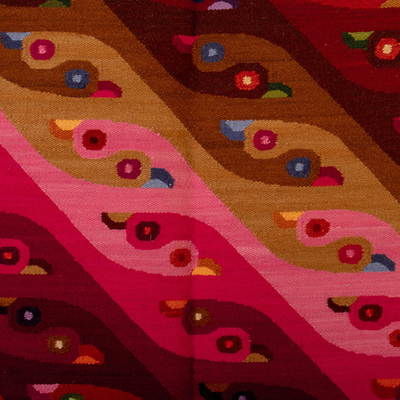 Tapiz de lana - Tapiz de lana en tonos cálidos tejido a mano con temática de pájaros de Perú