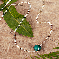 Chrysocolla pendant necklace, 'Our Universe' - Modern 925 Silver Pendant Necklace with Chrysocolla Stone
