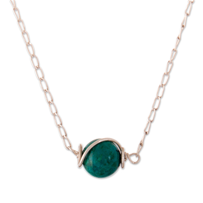 Chrysocolla pendant necklace, 'Our Universe' - Modern 925 Silver Pendant Necklace with Chrysocolla Stone