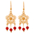Gold-plated carnelian filigree dangle earrings, 'Red Rosette' - Gold-Plated Filigree Dangle Earrings with Carnelian Beads thumbail