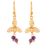 Gold-plated amethyst filigree dangle earrings, 'Purple Lotus Flower' - Lotus Flower Gold-Plated Amethyst Filigree Dangle Earrings