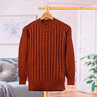 Suéter de mezcla de alpaca, 'Ginger Bonds' - Suéter de mezcla de alpaca de jengibre a rayas suaves