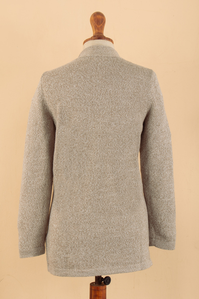 Suéter tipo cárdigan en mezcla de alpaca - Suéter tipo cárdigan de mezcla de alpaca beige suave con frente abierto