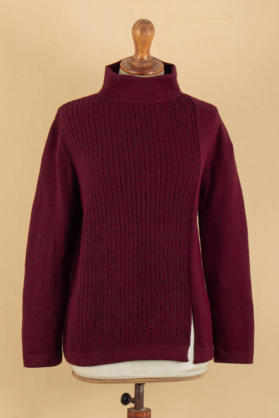 Alpaca blend pullover sweater, 'Burgundy Today' - Soft Striped Burgundy Alpaca Blend Pullover Sweater