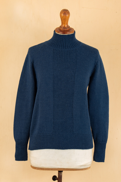 Soft Striped Peacock Alpaca Blend Pullover with Turtle Neck - Peacock ...