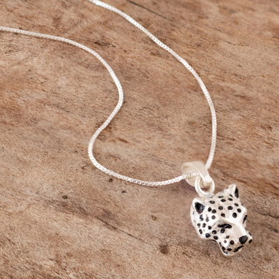 Men's sterling silver necklace, 'Colombian Jaguar' - Handcrafted Men's Sterling Silver Jaguar Pendant Necklace