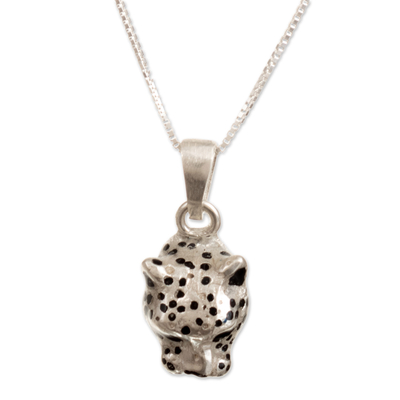 Men's sterling silver necklace, 'Colombian Jaguar' - Handcrafted Men's Sterling Silver Jaguar Pendant Necklace