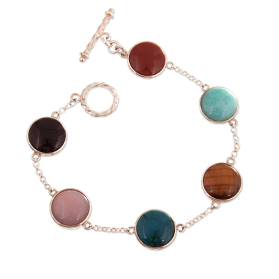 Multi-gemstone link bracelet, 'Colorful Connection' - Colorful Multi-Gemstone Sterling Silver Link Bracelet