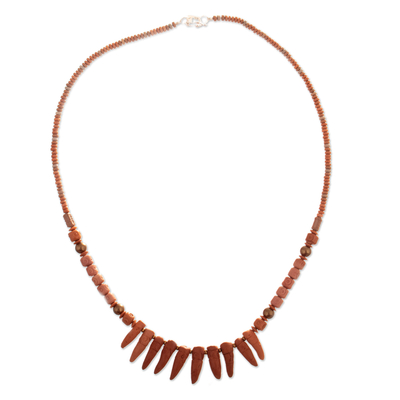 Ceramic beaded necklace, 'Land of Nurture' - Traditional Light Brown Ceramic Beaded Necklace from Peru