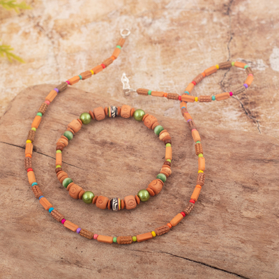 Ceramic beaded jewelry set, 'Rainbow Memories' - Multicolor Ceramic Beaded Necklace and Stretch Bracelet