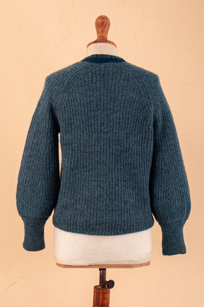 Baby alpaca and wool blend sweater, 'Azure Deity' - Preppy-Inspired Azure Baby Alpaca and Wool Blend Sweater