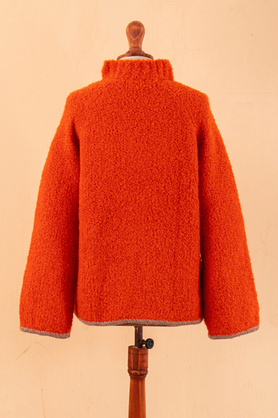 Alpaca blend funnel neck sweater, 'Sumptuous Warmth in Orange' - Funnel Neck Alpaca Blend Sweater in Orange and Grey Hues