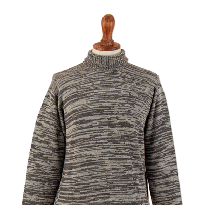 Men's 100% baby alpaca sweater, 'Grey Mixtures' - Men's Handloomed Grey 100% Baby Alpaca Pullover Sweater