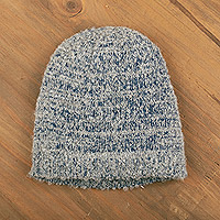 Baby alpaca blend hat, 'Azure Occasions' - Knit Baby Alpaca Blend Hat in Grey and Azure Hues