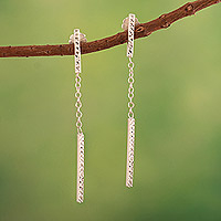 Pendientes colgantes de plata de ley, 'Linear Elegance' - Pendientes colgantes de plata de ley texturizados con eslabones