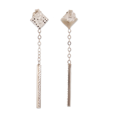 Sterling silver dangle earrings, 'Contemporary Beauty' - Sterling Silver Dangle Earrings with Geometric Theme