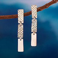 Sterling silver dangle earrings, 'Textured Links' - Textured Sterling Silver Dangle Earrings Made in Peru