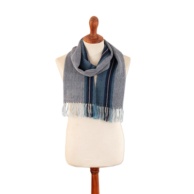 100% alpaca scarf, 'Teal Visions' - Handloomed 100% Alpaca Scarf in Blue and Turquoise Hues