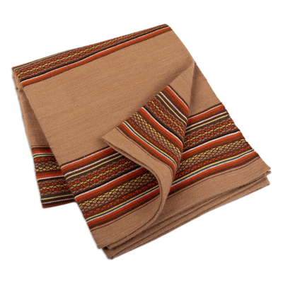 Alpaca blend throw blanket, 'Huanca Glory' - Handloomed Brown and Orange Alpaca Blend Throw Blanket