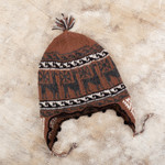 Alpaca blend chullo hat, 'Llama Silhouette in Redwood' - Alpaca Blend Chullo Hat with Llama Patterns in Redwood Hues