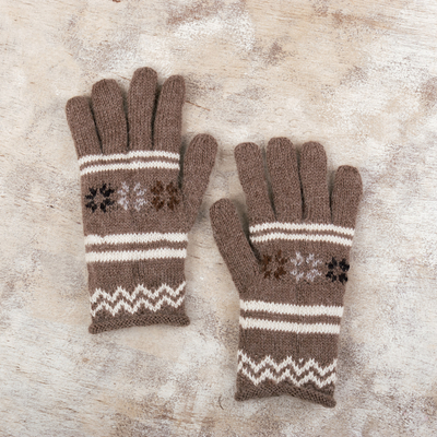 Alpaca blend gloves, 'Taupe Scapes' - Handwoven Light Taupe and Ivory Alpaca Blend Gloves
