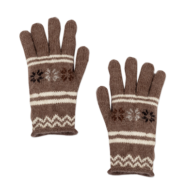 Alpaca blend gloves, 'Taupe Scapes' - Handwoven Light Taupe and Ivory Alpaca Blend Gloves