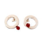 Carnelian button earrings, 'Endless Luck' - Modern Sterling Silver Button Earrings with Carnelian Beads