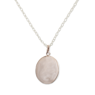 Onyx pendant necklace, 'Oval Energies' - Oval Sterling Silver Pendant Necklace with Natural Onyx