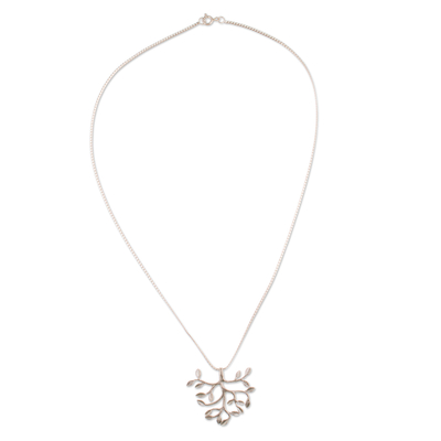 Sterling silver pendant necklace, 'Life Journey' - Polished Sterling Silver Pendant Necklace with Leaf Motif