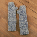 Baby alpaca blend fingerless mittens, 'Azure Touch' - Handmade Grey and Azure Baby Alpaca Blend Fingerless Mittens