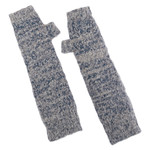 Baby alpaca blend fingerless mittens, 'Azure Touch' - Handmade Grey and Azure Baby Alpaca Blend Fingerless Mittens