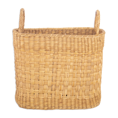 Natural fiber basket, 'Nature Tour' - Handwoven Rush Fiber Basket in a Natural Brown Hue