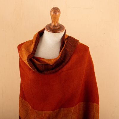 100% baby alpaca scarf, 'Huancayo Sunset' - Hand-Woven Striped Fringed Orange 100% Baby Alpaca Scarf