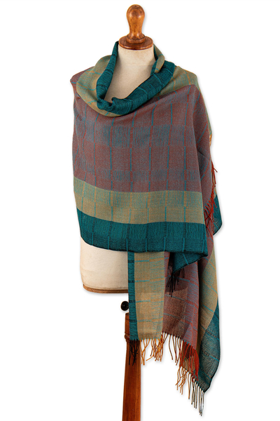 100% baby alpaca shawl, 'Watercolors' - Hand-Woven Striped Fringed 100% Baby Alpaca Shawl from Peru