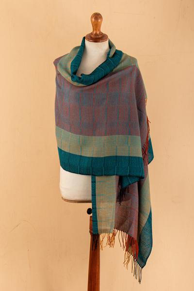 100% baby alpaca shawl, 'Watercolours' - Hand-Woven Striped Fringed 100% Baby Alpaca Shawl from Peru