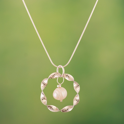 Cultured pearl pendant necklace, 'Eternal Loyalty' - Sterling Silver Pendant Necklace with Cultured Pearl