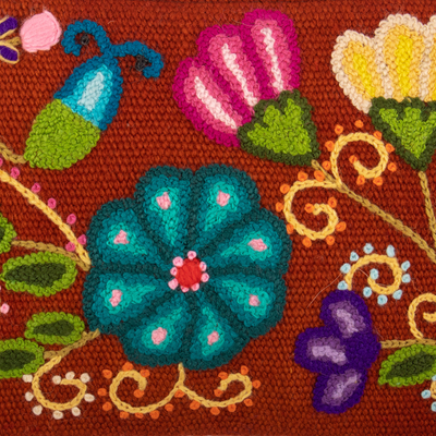 Neceser de lana bordado - Neceser de lana de calabaza con bordado floral de Perú