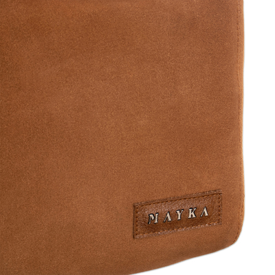 Leather-accented suede handbag, 'Miss Caramel' - Modern Leather-Accented Cube Suede Handbag in Caramel