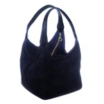 Leather-accented suede handle bag, 'Miss Midnight Blue' - Leather-Accented Cube Suede Handle Bag in Midnight Blue