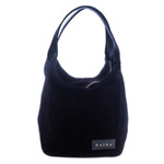 Leather-accented suede handle bag, 'Miss Midnight Blue' - Leather-Accented Cube Suede Handle Bag in Midnight Blue