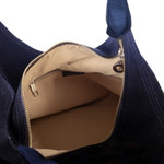 Leather-accented suede handle bag, 'Miss Midnight Blue' - Leather-Accented Cube Suede Handle Bag in Midnight Blue